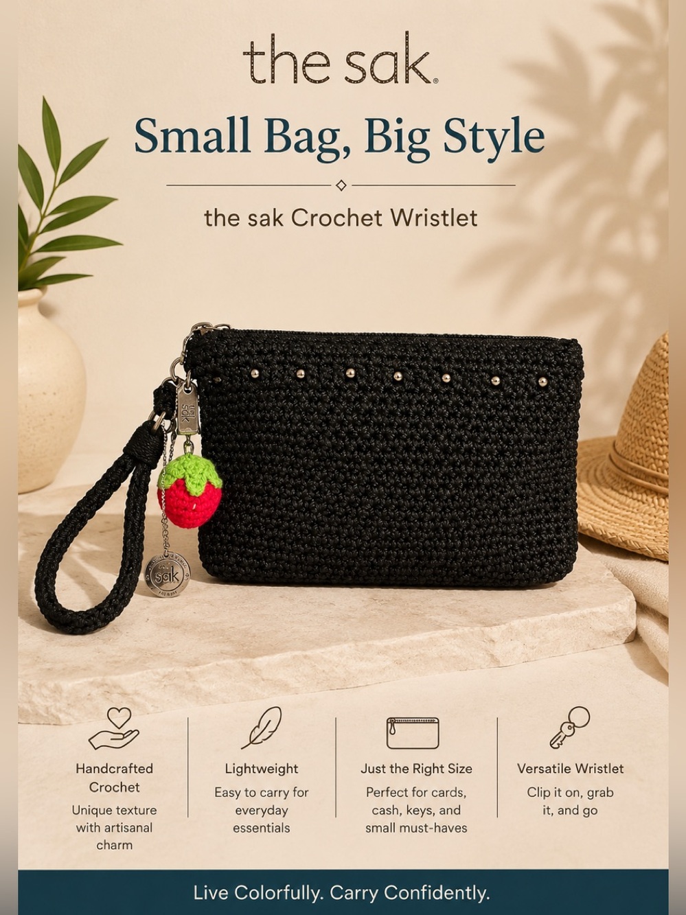 The Sak Black Crochet Wristlet with Silver Studs